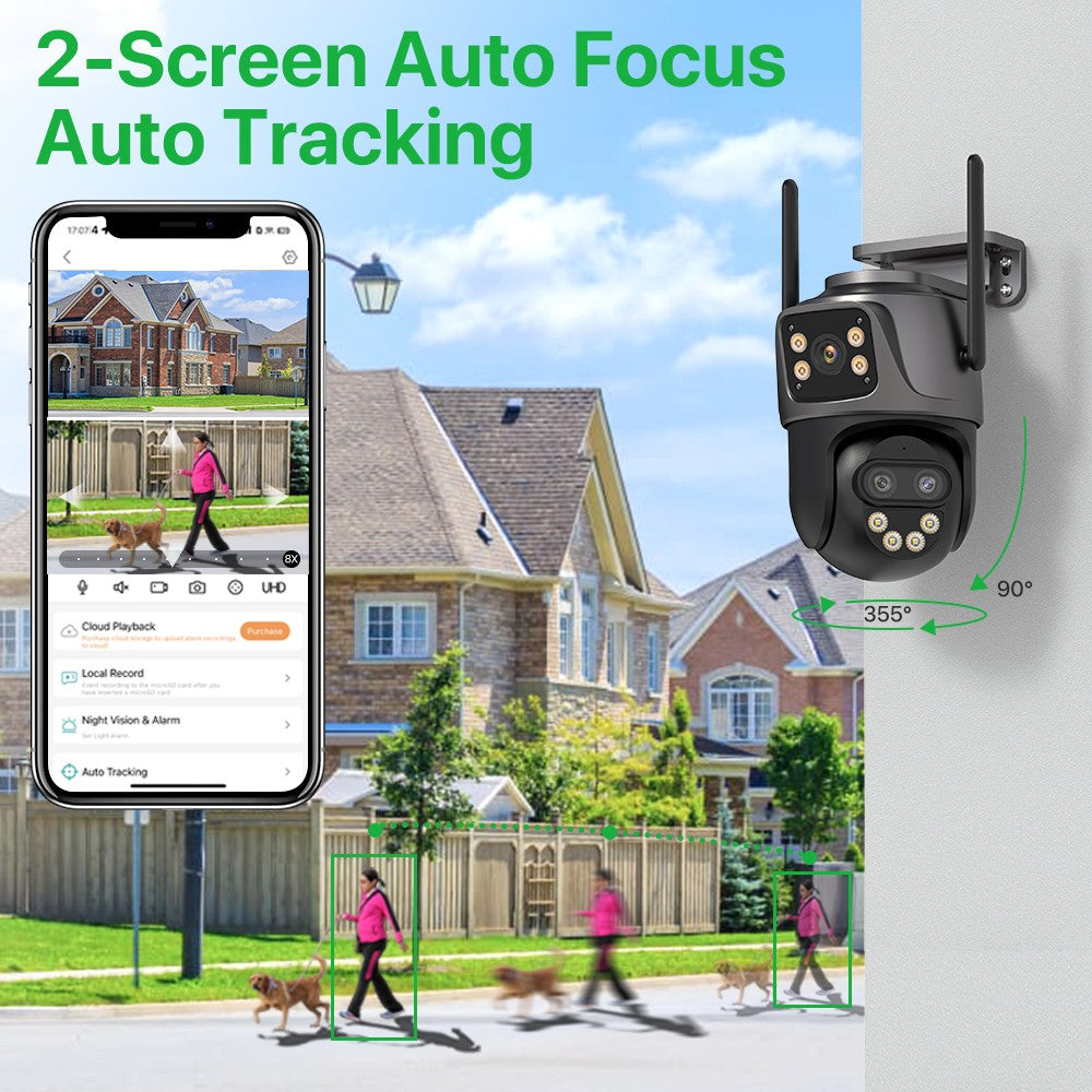 6K 9MP HD IP Camera Outdoor Three-Lens External WiFi Camera 4K/2K Dual Screen Security PTZ Cam Auto Tracking Surveillance iCSee