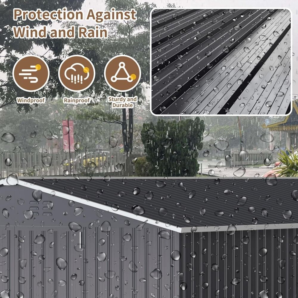 12x16 FT Outdoor Storage Shed, Garden Shed with Updated Frame Structure and Lockable Doors, Metal Tool Sheds for Backyard Garden