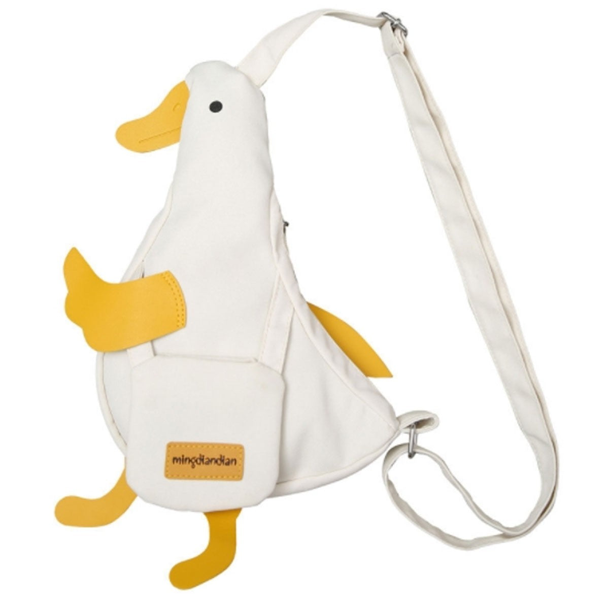 Beige and white new cute duck shape canvas bag student chest bag shoulder bag trend funny cartoon crossbody bag 1 outfit