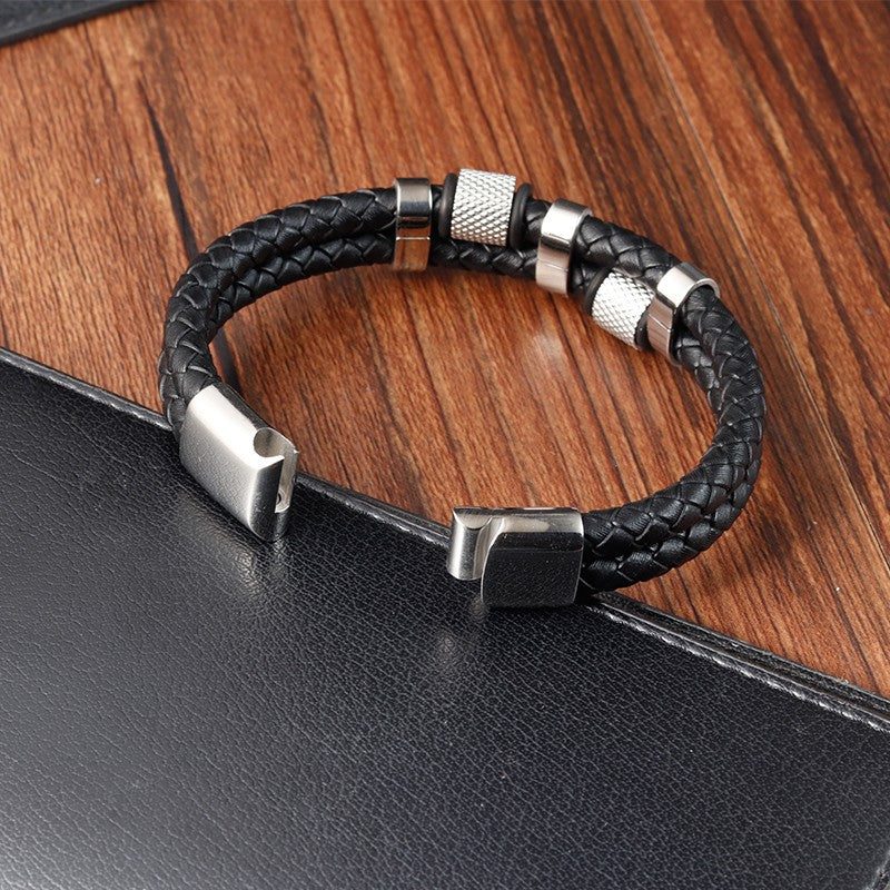 Pulseira de corda trançada charmosa para homens, fecho magnético de aço inoxidável, pulseiras e braceletes de couro legítimo, joias masculinas e femininas