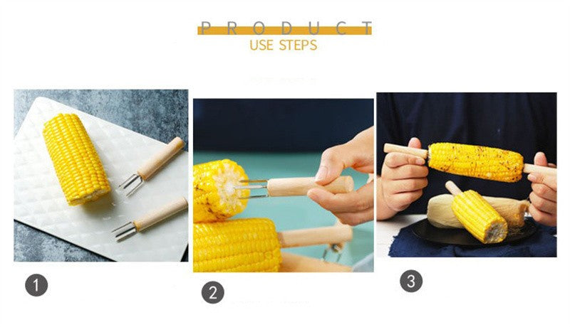 2/4/8Pcs Corn Holders Stainless Steel Wooden Handle Cob Skewers BBQ Anti Scalding Fruit Forks Outdoor Camping Cooking BBQ Tool