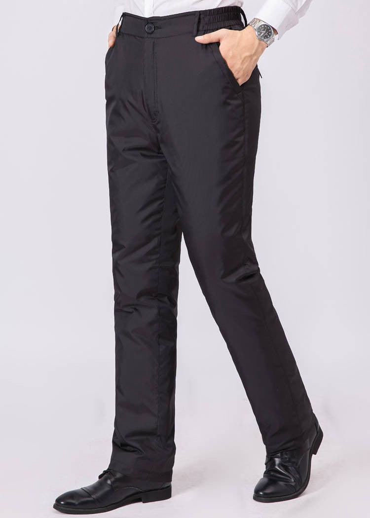 Mens Duck Down Padded Pants High Waist Men's Winter Business Pants Warm White Duck Down Padded Trousers Male Black PT-406
