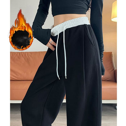 Winter Lady Hot Sale High Waist Thermal Plush Pants Women Chic Straight Leg Fleece Trousers Girls Snow Warm Casual Pants