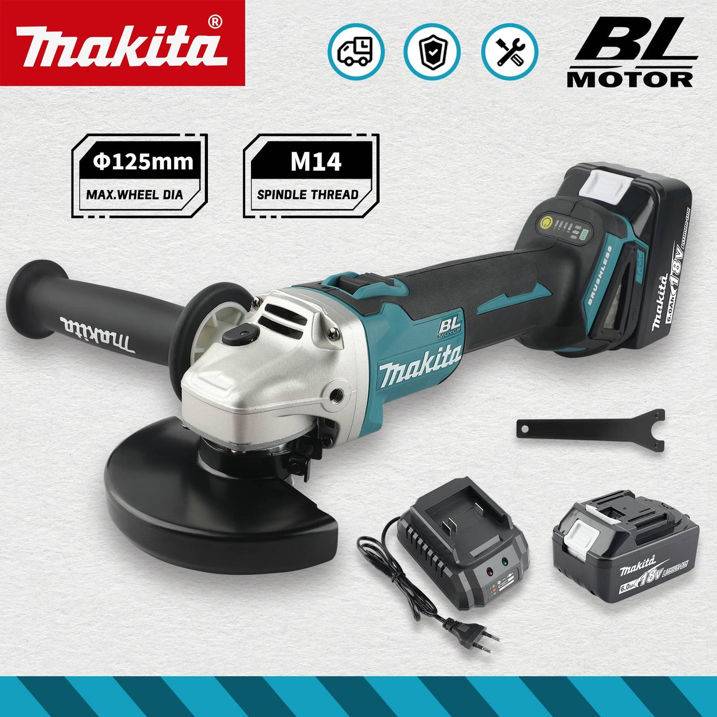 Makita DGA506 18V 125mm Esmerilhadeira Angular a Bateria Politriz Elétrica Sem Fio Lixadeira de Metal e Máquina de Corte