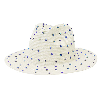 Hand made Diamond Straw Hat For Women's Summer Wide side Jazz Dress Cap Holiday Sun Protection Beach Hats