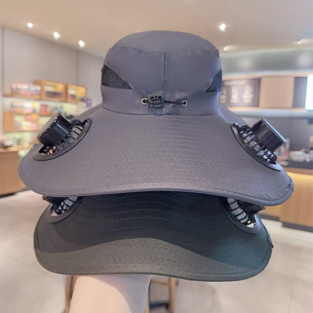 Wide Brim Solar Fan Hat Sun Bucket Hat UV Protection Fishing Hat with 2 Removable Fan Sun Visor Hat for Men Women Fishing