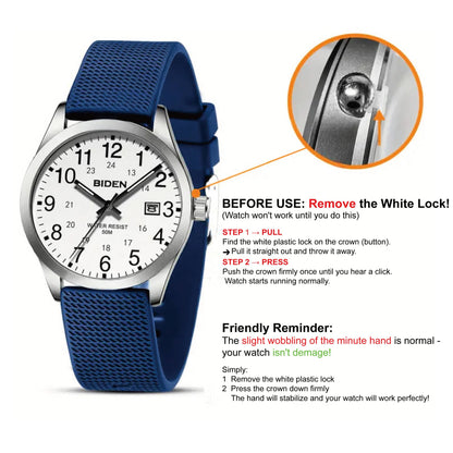 BIDEN Men's Watch Simulated Quartz Sports Men's and Women's Watch 30 Waterproof Second Hand Luminous Easy to Read Dial