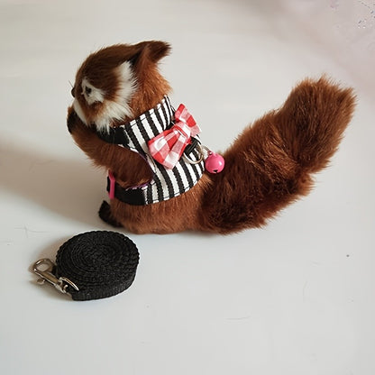 2 pçs/conjunto Arnês e Coleira para Hamster, Conjunto de Caminhada, Roupa para Pequenos Pets com Laço e Sinos, Colete Acolchoado Seguro e Confortável, Roupa para Hamster