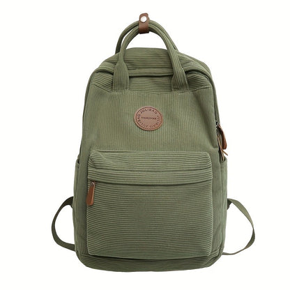 Casual Corduroy Backpack for Teens, 14 Laptop Compartment, High School & College Bag with Zipper Pocket, Backpacks for School