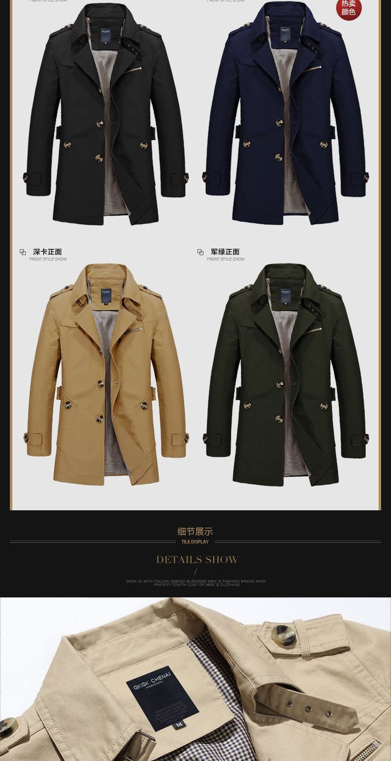 2025 Spring and Autumn men's coat Men's casual cotton Jacket men's mid-length trench coat men's jacket