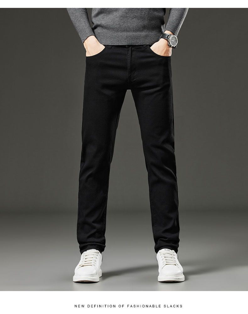 Men's autumn and winter hot jeans elastic small straight leg pants black gray micro elastic zipper fashionable versatile jeans