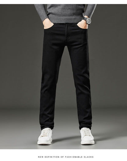 Men's autumn and winter hot jeans elastic small straight leg pants black gray micro elastic zipper fashionable versatile jeans