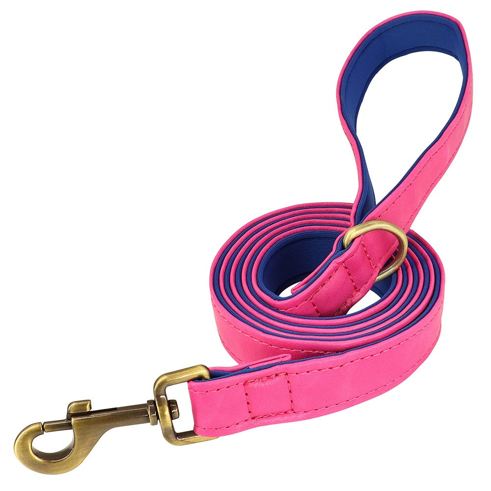 Conjunto Personalizado de Coleira e Guia de Couro para Cães Coleira de Couro Acolchoada Macia para Cães de Pequeno, Médio e Grande Porte com Placa de Identificação Grátis