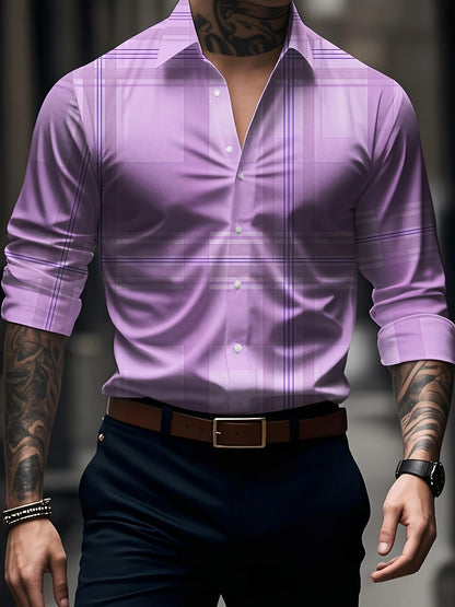 Men's Long Sleeve Dress Shirt Slim Fit Business Formal Shirt Classic Striped Color Office Wedding Party Wear Shirt for Men