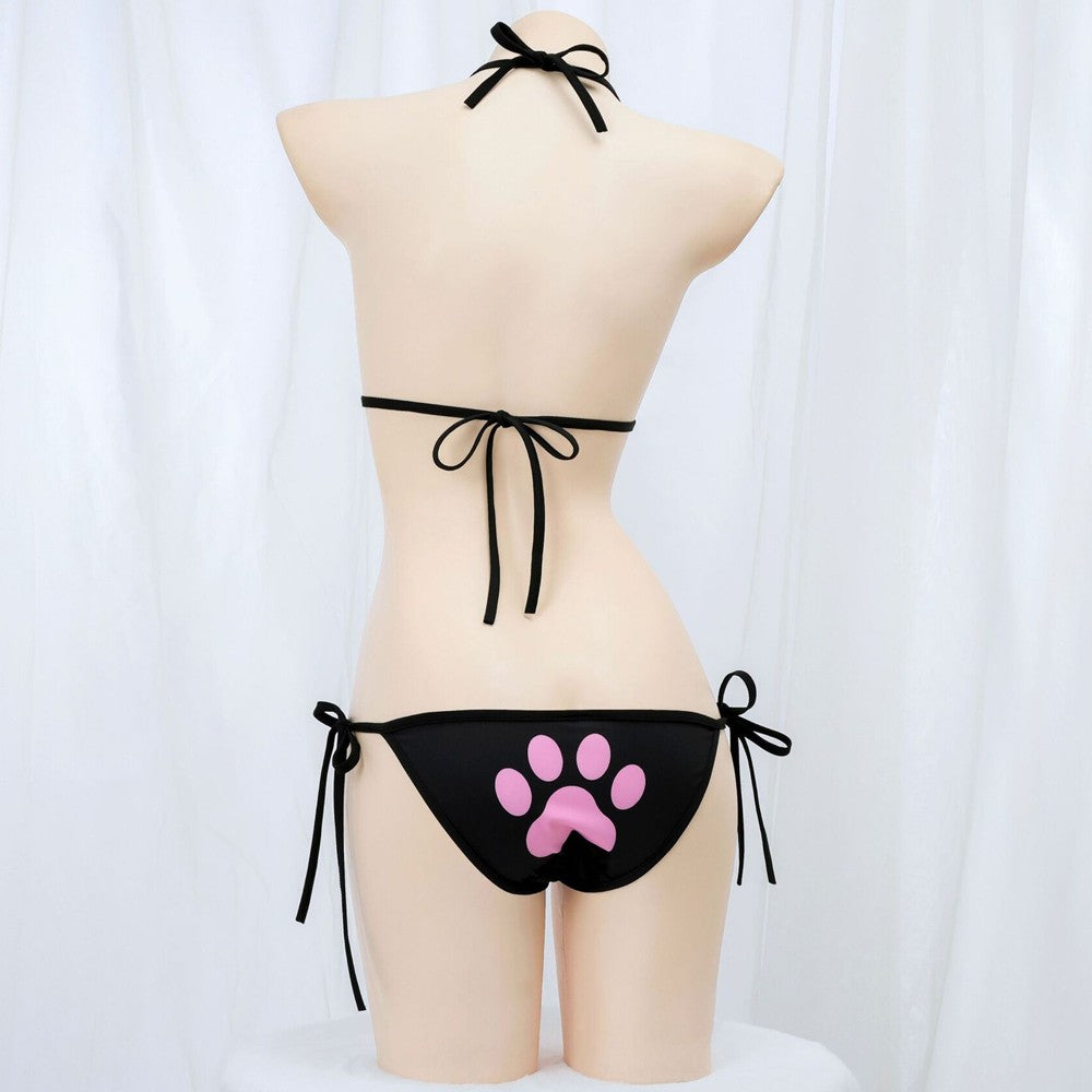 Japanese Anime Kawaii Girl Cute Cat Paw Bikini Swimsuit Women Claw Pattern Three Point Underwear Bra Panties Set Costume Cosplay