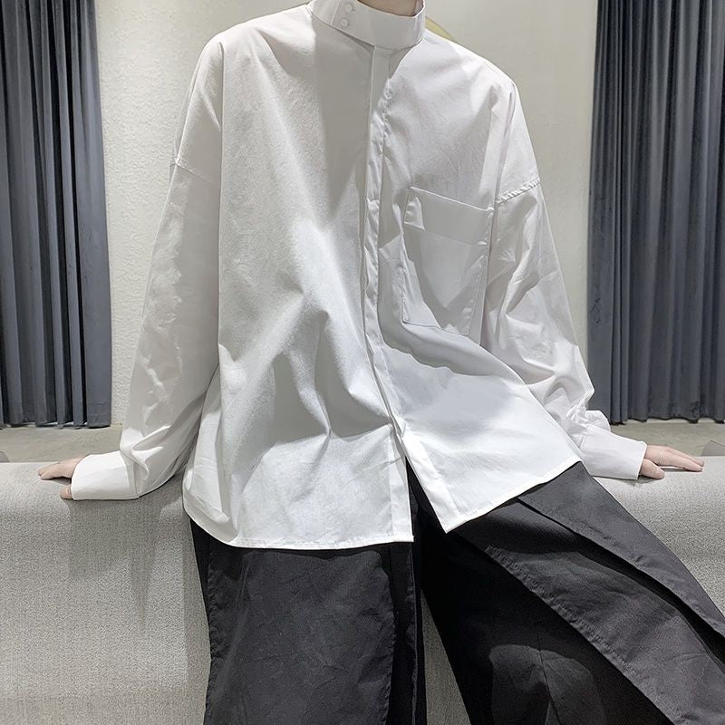 Korean Punk Black Shirt Men's High-end Long-sleeved Shirt Design Japanese Dark Streetwear Men's Handsome Cargo Top Aesthetic