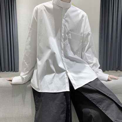 Korean Punk Black Shirt Men's High-end Long-sleeved Shirt Design Japanese Dark Streetwear Men's Handsome Cargo Top Aesthetic