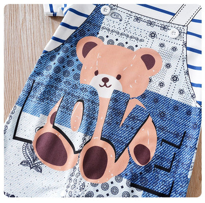 Baby Clothes Cute Cartoon Bear Fake Shoulder Strap Comfortable And Soft 0-18 Boys And Girls Summer Short Sleeved Baby Jumpsuit