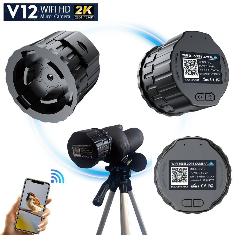 Novo Microscópio V12 Wifi HD Câmera Ocular Eletrônica 2K 4 Milhões Ocular Óptica para Lunetas de 25mm-50mm Telescópio para Observação de Pássaros