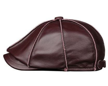 Men's Beret 100% Genuine Leather Head Layer Cowhide Outdoor Warm Octagonal Cap Waterproof Soft Wear Four Seasons Appropriate