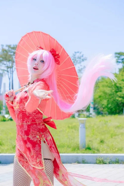 Peruca Cosplay Mi Ku de 28 Cores Longa Resistente ao Calor Cabelo Sintético com Rabos de Cavalo com Clipes Perucas para Festa de Halloween + Touca de Peruca Snow Mi Ku
