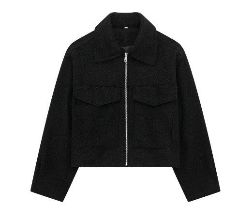 Woolen Coat Women Fashion Short Jacket Turn-down Collar Coats Warm Wool Jackets Zip Outerwear Autumn Winter Clothing Overcoat