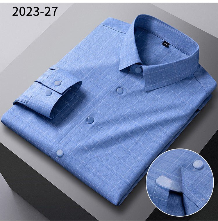 New in shirt elastic plaid casual long sleeve shirts for men slim fit formal shirt fashion easy-care elegants business clothes