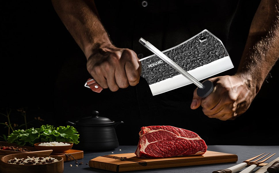 ZENG 4pcs Forged Kitchen Knives Meat Vegetable Hammered Style Chopper Red Sandalwood Handle Stainless Steel Bone Cutting Knife