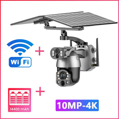 UNENTGT 4k Dual Lens View 50X Optical Zoom Solar Battery PTZ Camera 10MP SIM Card Outdoor Wifi CCTV Solaire Surveillance Camera