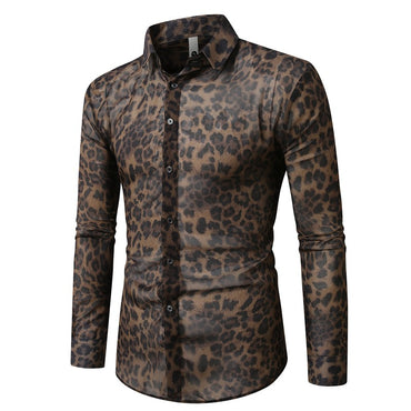QJ CINGA Brand Men Leopard Print Long-sleeved Shirt, White Single-breasted Button-down Collar Printed Shirts, Asian Size M-6XL