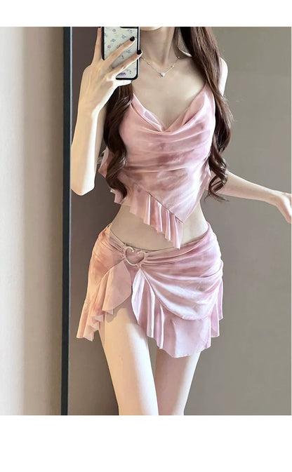 Summer Elegant 3-Piece Bikini Set Women Advanced Feeling Swimsuit Cover-Up Skirt Thailand Beach Vacation Sexy Bathing Suit