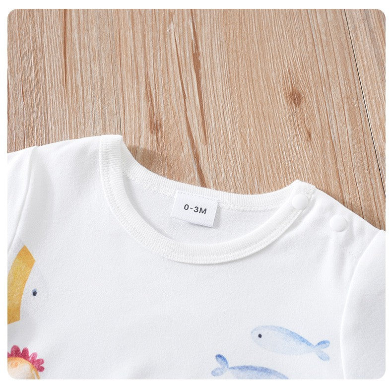 Newborn Clothing Cute Cartoon Marine Animal Print Comfortable And Soft 0-18 Boys And Girls Summer Short Sleeved Baby Jumpsuit