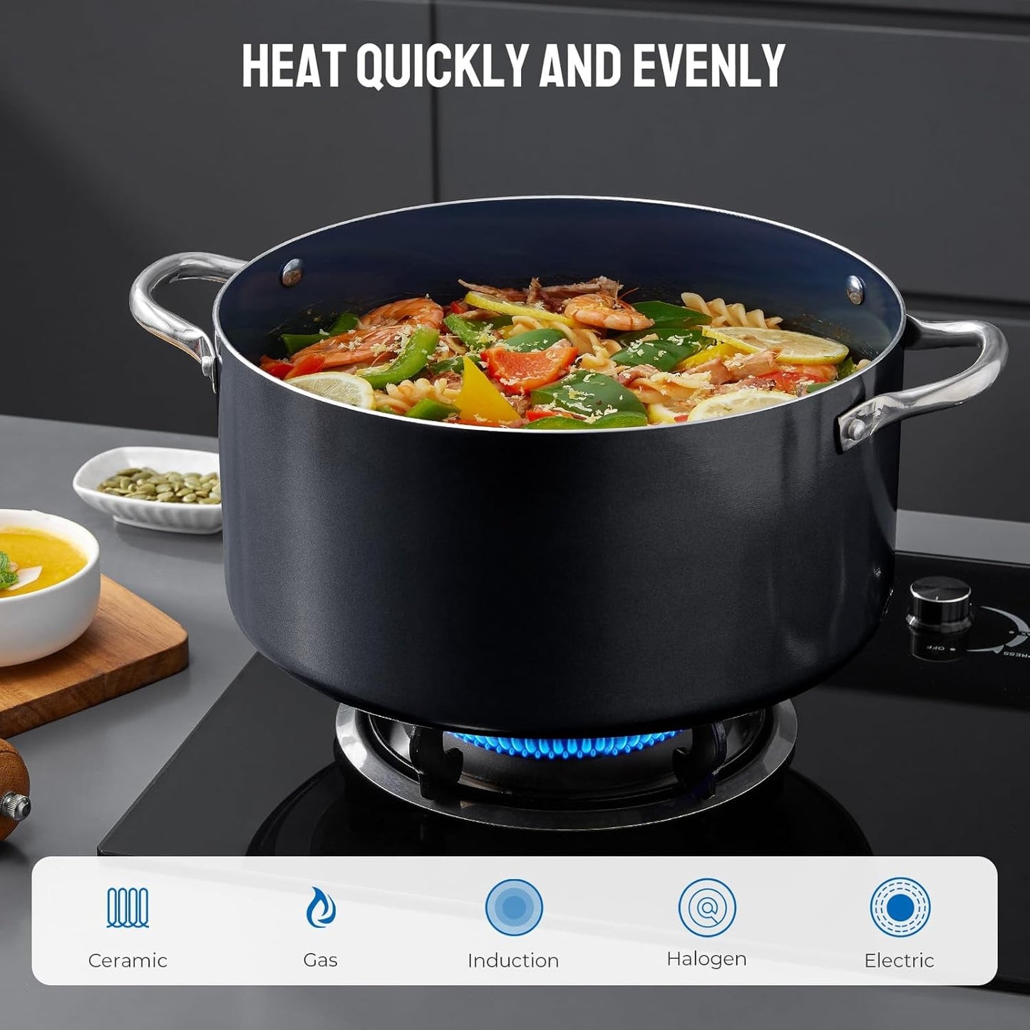 Conjunto de Panelas de Indução 6 Peças, Conjunto de Panelas Empilháveis para Cozinha, Panelas de 5.7L 4.5L e 1.9L com Tampas, Laváveis em Lava-louças e Seguras para Forno,