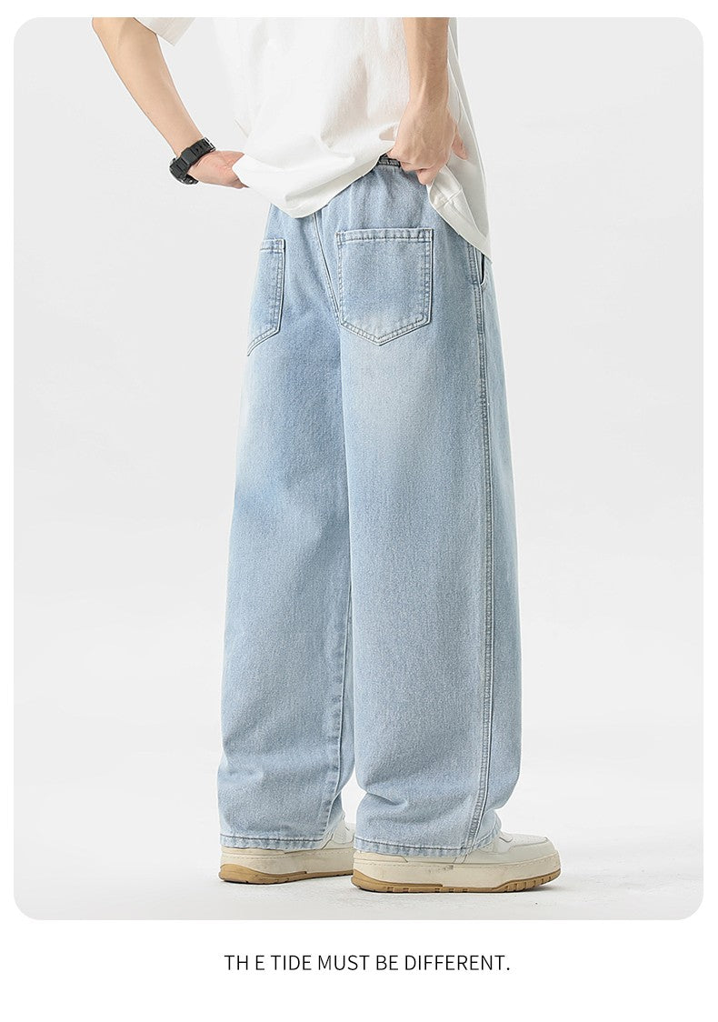 Calça Jeans Masculina Americana Solta Perna Larga Reta Casual Street Hip-hop Folgada Jeans Preto Cinza Azul Streetwear Masculino