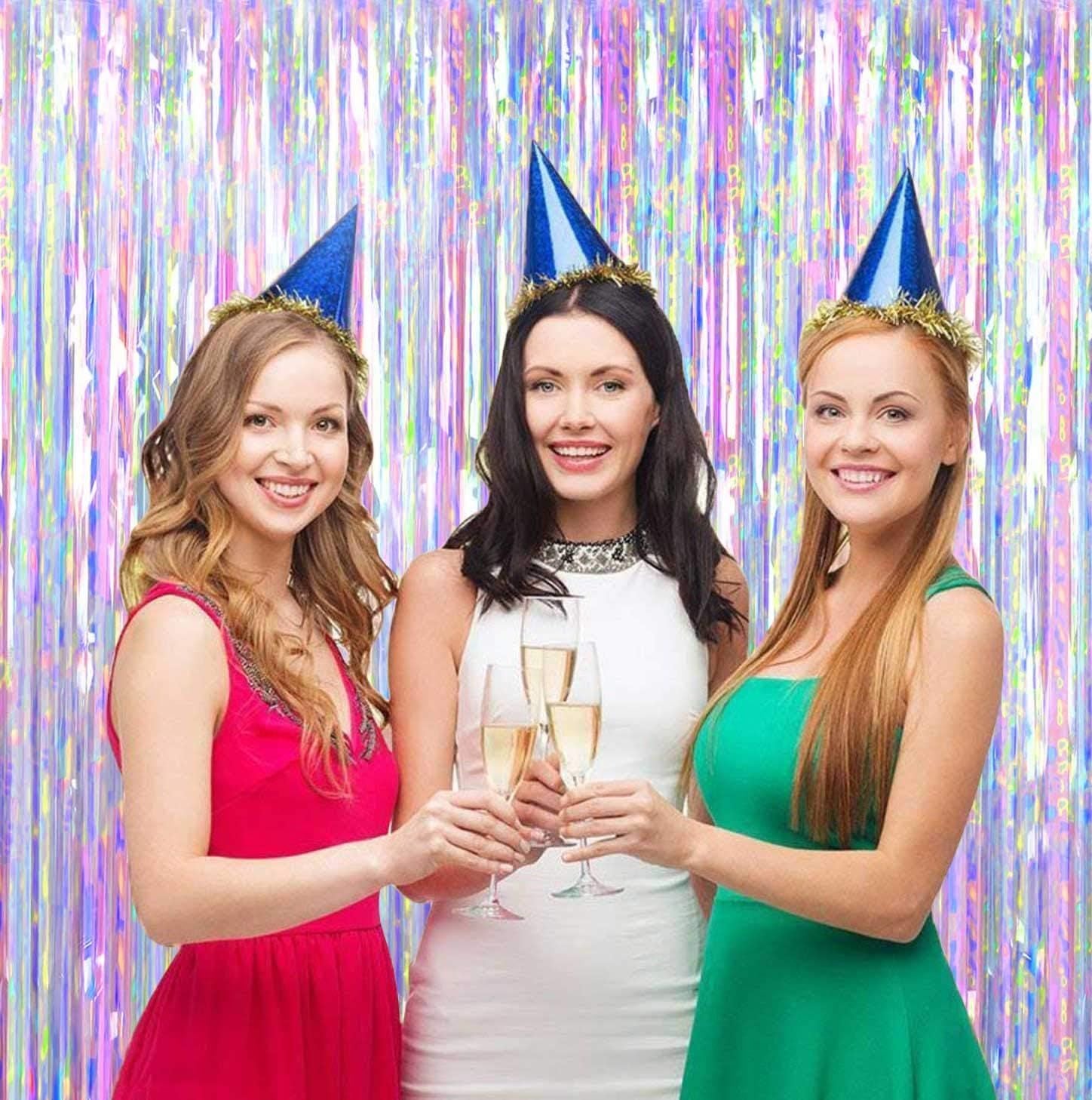 Shiny Corlorful Metallic Tinsel Foil Fringe Curtains Photo Booth Props for Engagement Bridal Shower Celebration Party Decoration
