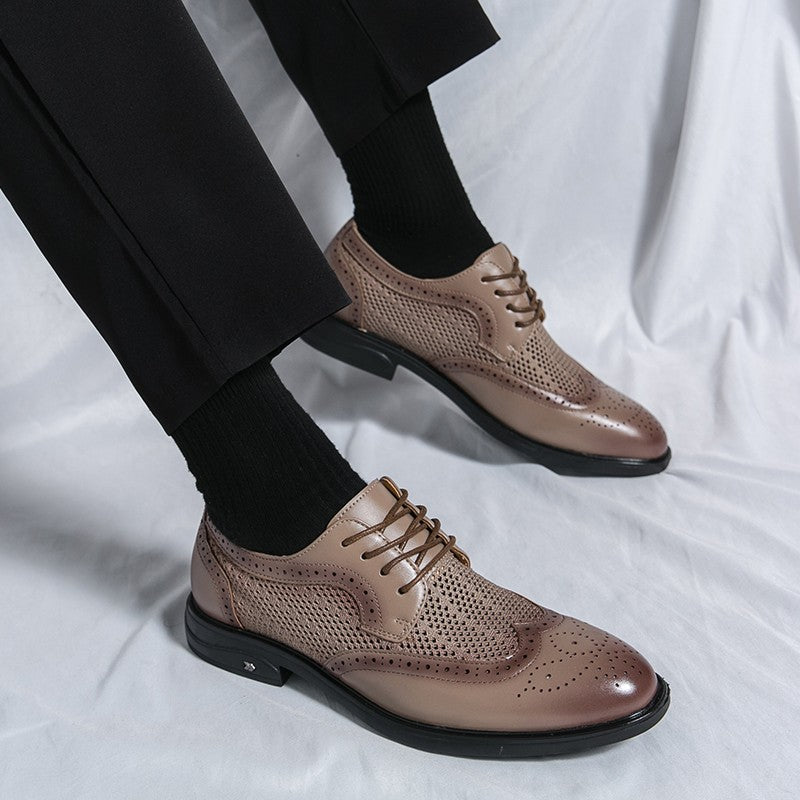 Designer New Brogue Men Brand Business Party Oxford Leather Shoes Male Fashion Summer Breathable Solid Color Leather Mesh Shoes