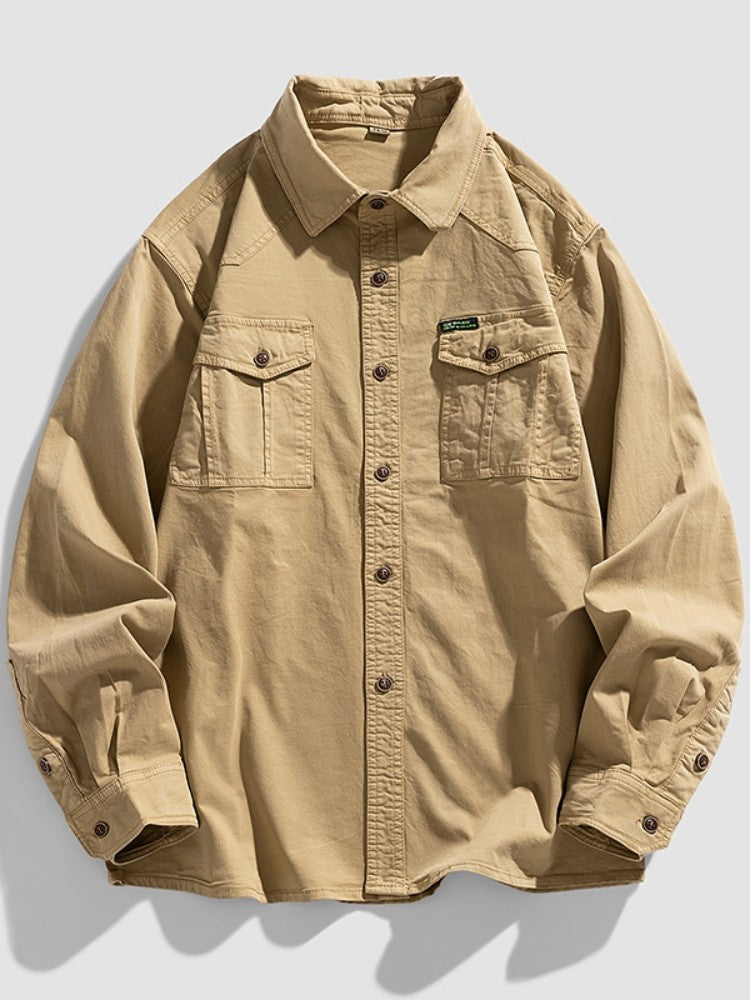 2024 New 95% Cotton Men's Shirt Camouflage Long Sleeve Drop Shoulder Button Pockets Cowboy Loose Casual Work Jeans Shirts