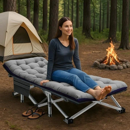 Catres Dobráveis para Acampamento de Adultos com Colchonete, Camas Dobráveis Acolchoadas Portáteis, Cama de Acampamento com Bolsa de Transporte para Viagens ao Ar Livre, Praia, Caminhada