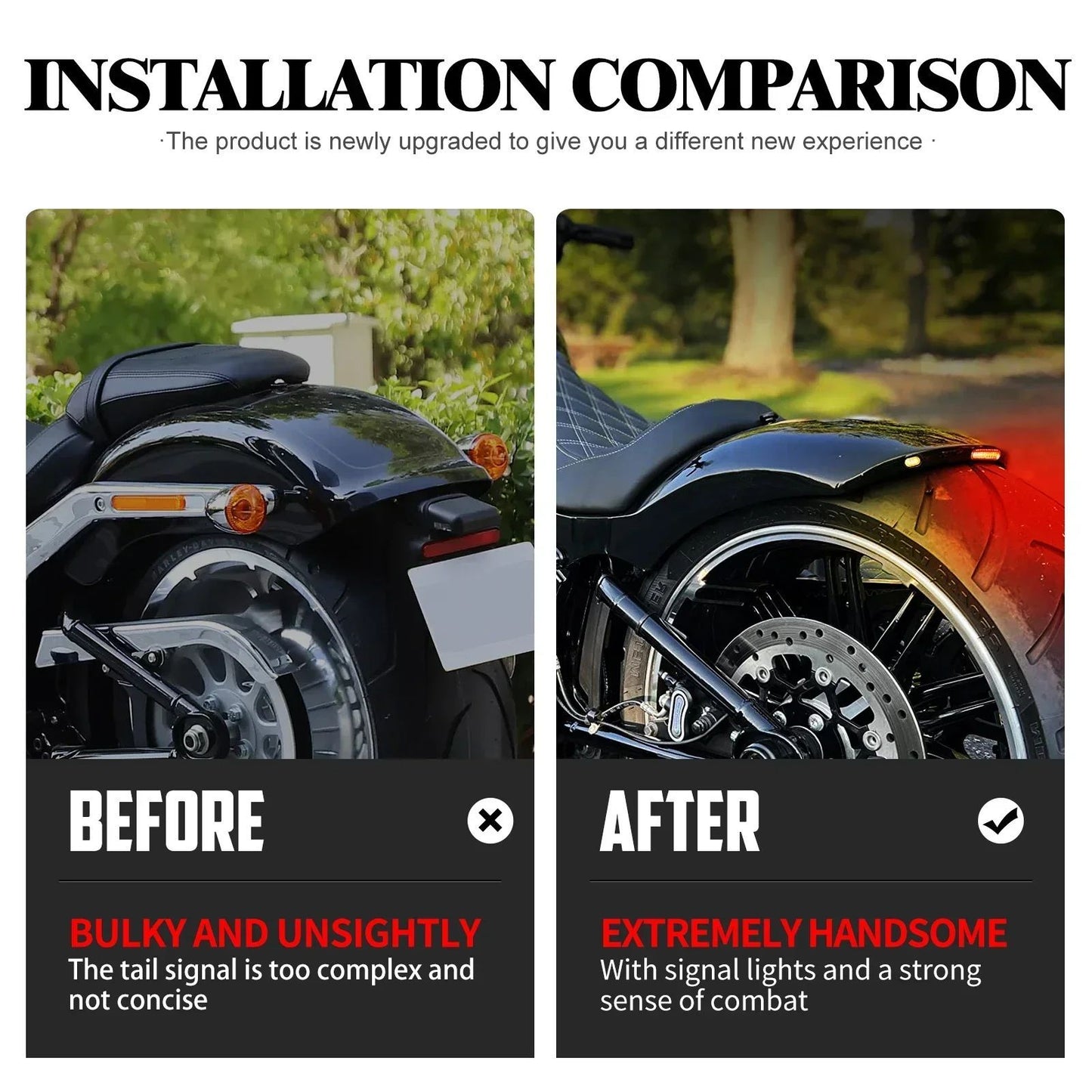 Motorcycle Rear Mudguard With LED Light Turn Signal Brake Lamp Iron Fender For Harley Softail Breakout FXBRS Rocker 2008-2017