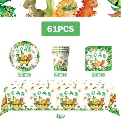 Happy Dinosaur Birthday Decoration Party Supplies Set Cup Plate Dinosaur Balloons Stickers Banner Gift Bags for Kids Boy Favors