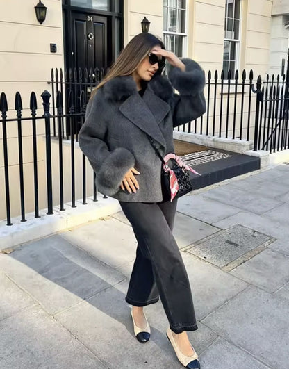 UCXQ Fashion Loose Warm Coat Women's Turn Down Collar Long Sleeve Covered Button Cardigan Coats 2025 Autumn Winter New 23Z4030