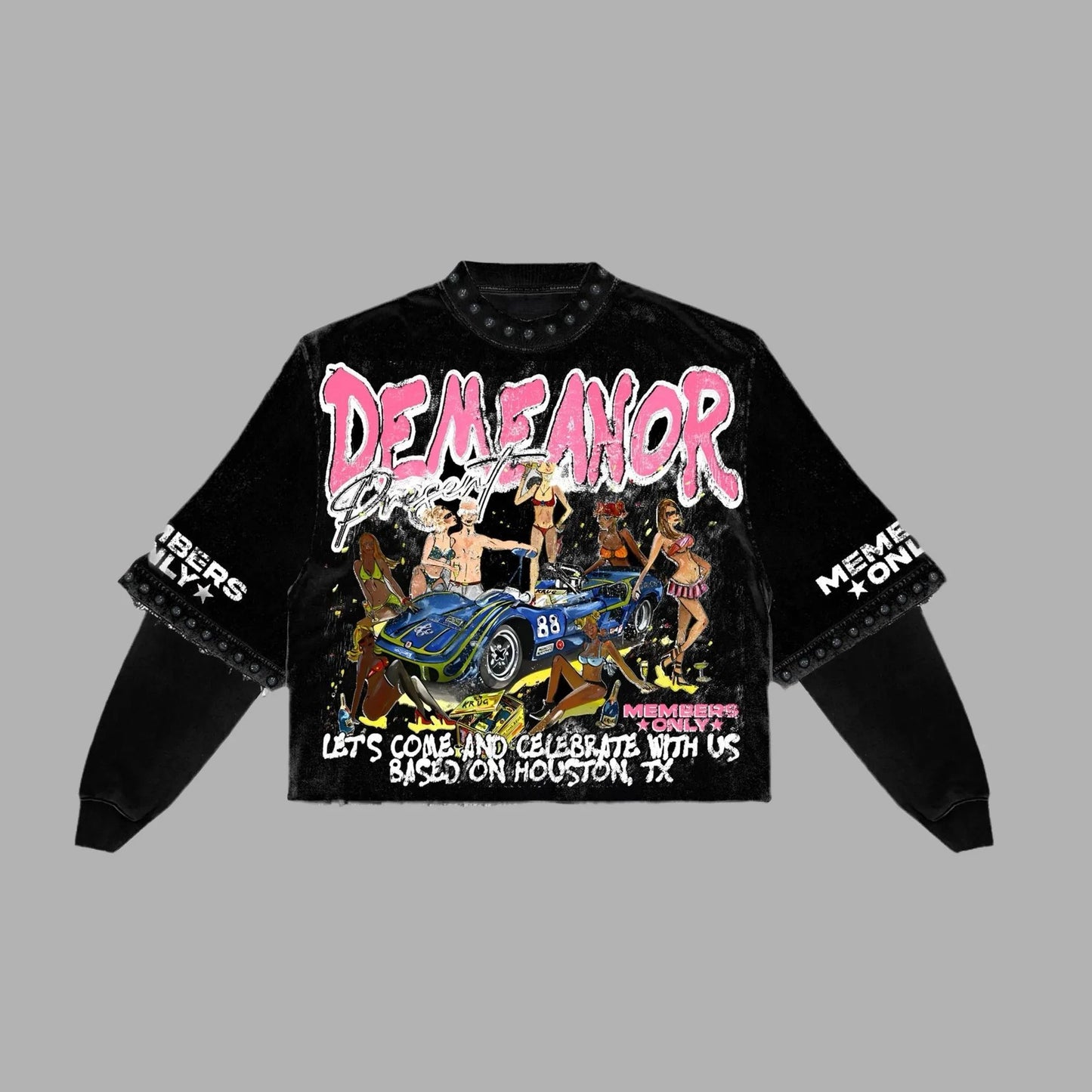 Womens Harajuku Klein Stone Embroidery Crop Tees Y2k Gothic Graphic Men Hip Hop Print Long Sleeves T Shirts Cotton Loose Tops