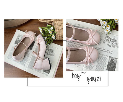 Spring Autumn Thick Heel Pink Shoes Elegant Bow Lolita College Girls High Heels  Women Sandals zapatos de mujer mary jane shoes