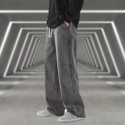 Men's  Jeans 2025 Winter Hot Style Korean Style Street Hip-hop Loose Denim Trousers Velvet Wool Trousers Black Light Blue