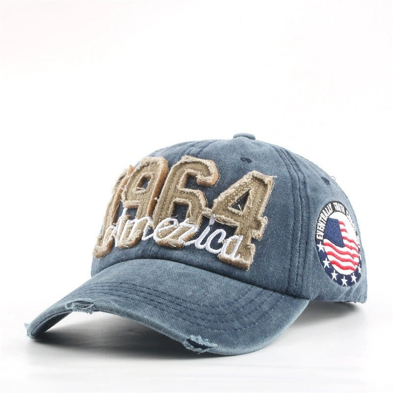 1 unisex all season fashionable Washed retro retro letter 1964America baseball cap