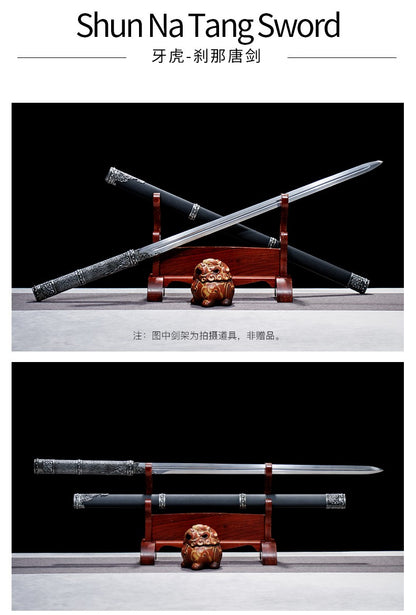 Classic Tang Dynasty Straight Sword Plain Polished Blade Matte Black Scabbard Traditional Tang Dynasty Jian Collectible Sword