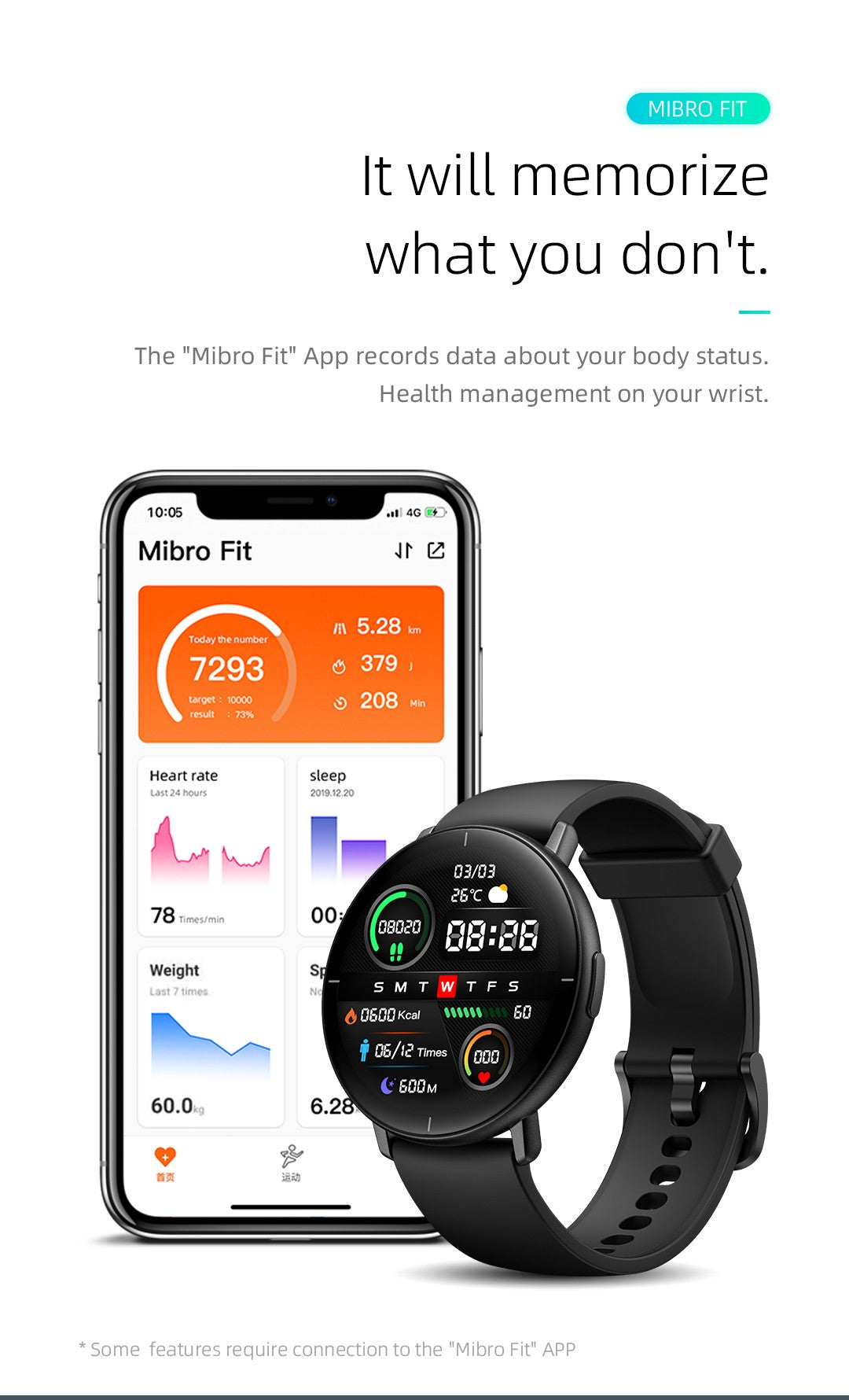 Mibro Lite Smartwatch Global Version 1.3Inch AMOLED HD Display IP68 Waterproof App Control Fitness Monitoring Bluetooth Watch