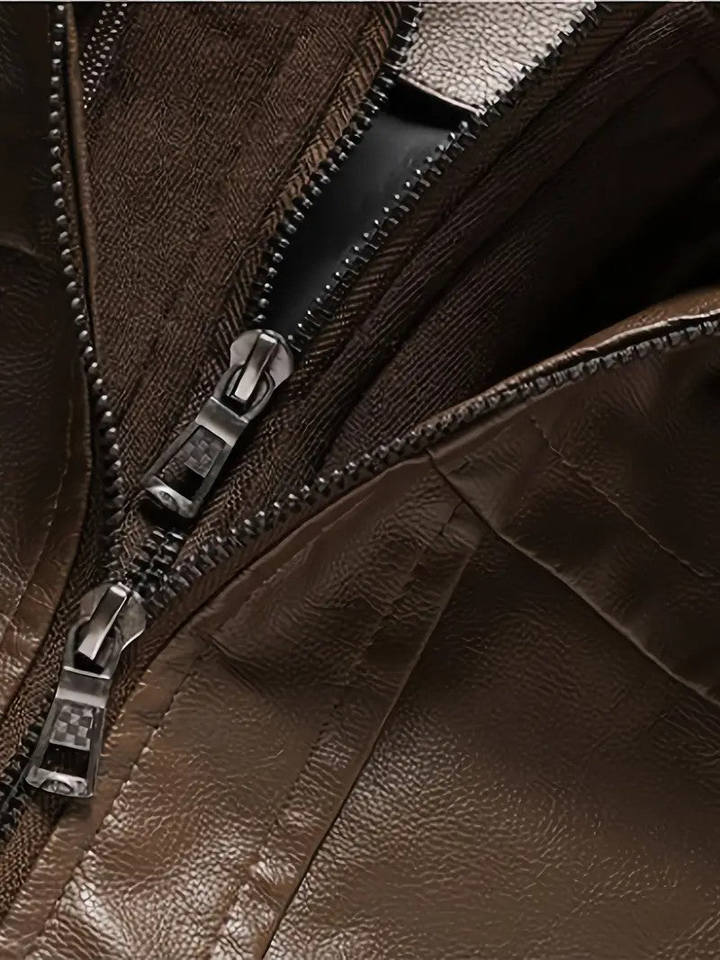 New Fake Two Pieces Motorcycle Leather Jackets Man Casual Fashion Motorcycle Coat Slim PU Lapel Jackets Autumn Leather Coat Male