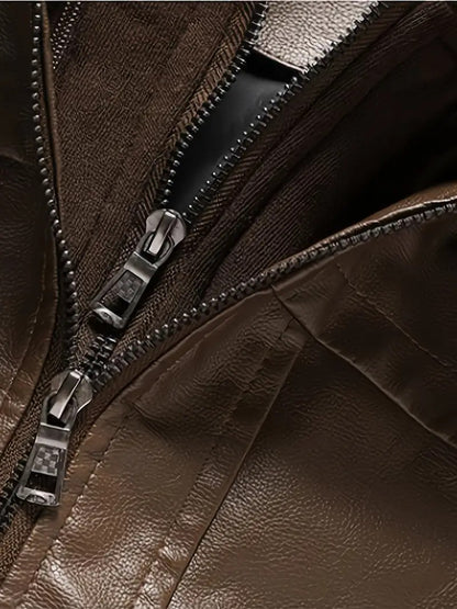 New Fake Two Pieces Motorcycle Leather Jackets Man Casual Fashion Motorcycle Coat Slim PU Lapel Jackets Autumn Leather Coat Male