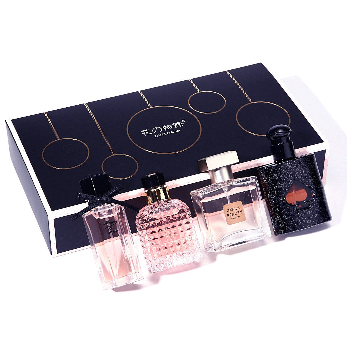 Conjunto de Caixa de Presente Quatro Peças Perfume Feminino Spray 105ml Aroma Floral Fragrância Duradoura Feromônio Eau De Parfum Colônia Masculina Balsâmica